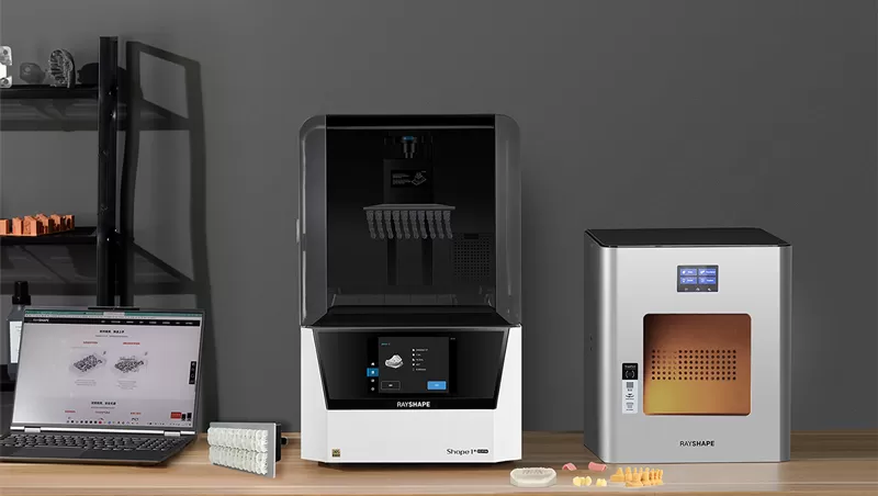 Photo of the Shape 1+ Dental 3d printer and ShapeCure post-processing machine